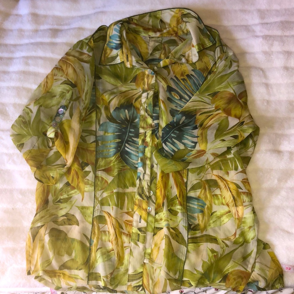 Floral see-through button down shirt